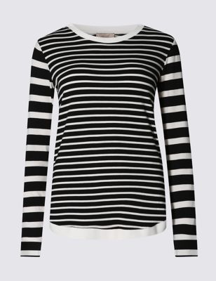 Loose Fit Long Sleeve Striped Jersey Top